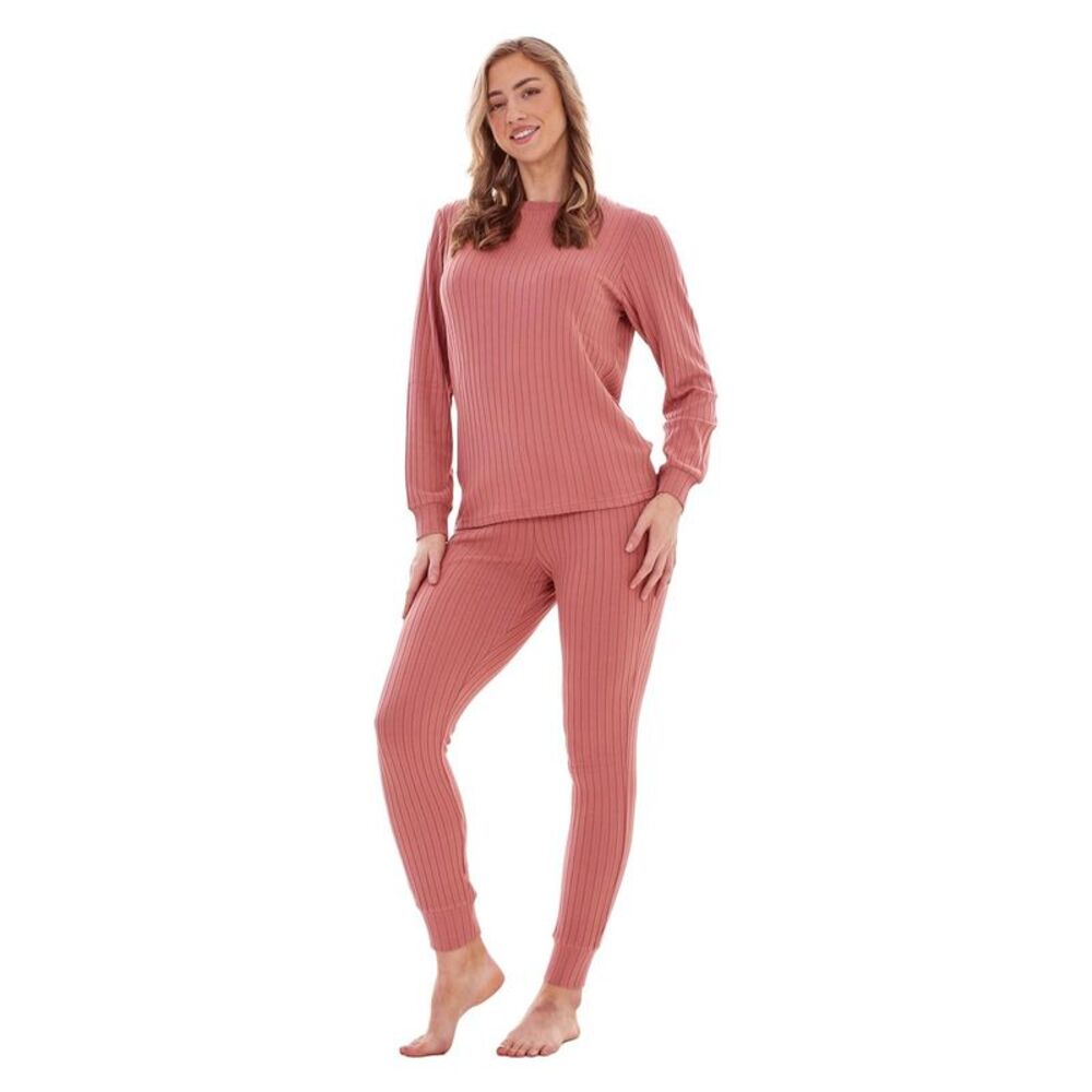 Keanu Womens/Ladies Ribbed Long Pyjama Set / Dusky Pink